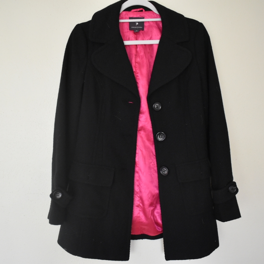 black and pink pea coat